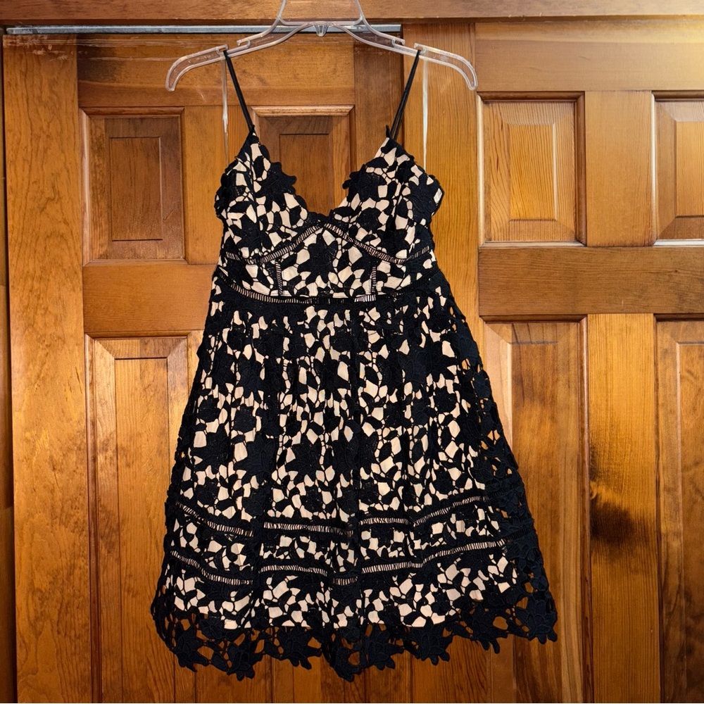 Francesca's Black and Cream Lace Overlay Mini Dress S NWT